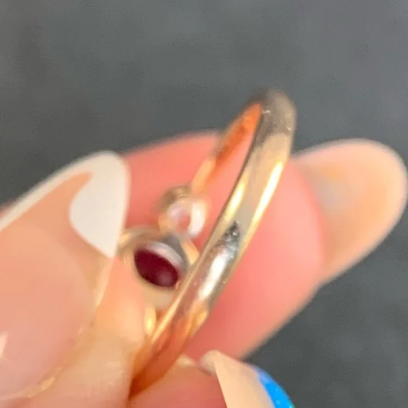 Oore 14k Solid Rose Gold Oval Alexandrite Round Moonstone Ring - Picture 7 of 8